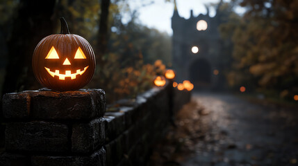 Obraz premium Halloween pumpkin with spooky atmosphere