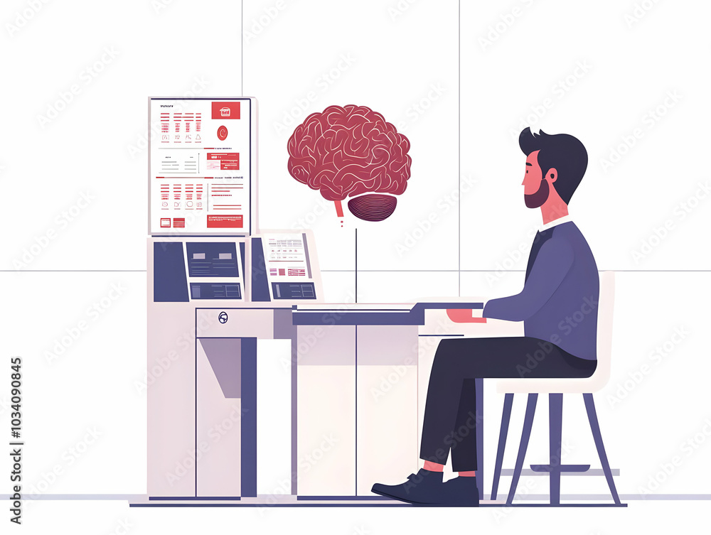 Poster flat neurofeedback polling station concept: close up of voter brain activity monitored during voting