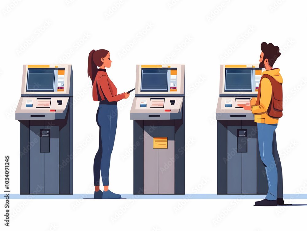 Poster flat vector illustration of election officials testing voting machines - close-up shots of hands ope