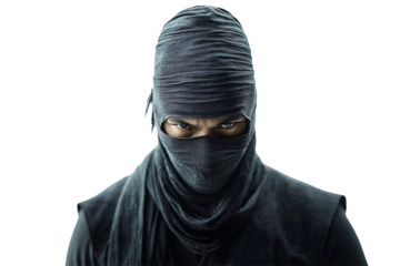 Ninja with sword isolate on white background, cut out png.