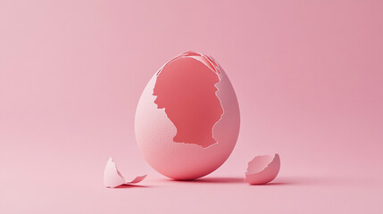 Obraz premium Cracked Pink Easter Egg with Shell Pieces on Pink Background