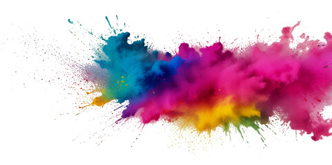 Vector colorful vibrant rainbow, smoke and cloud holi paint color powder explosion with bright colors isolated  on transparent background. Multicolored explosion of rainbow powder paint holi festival 