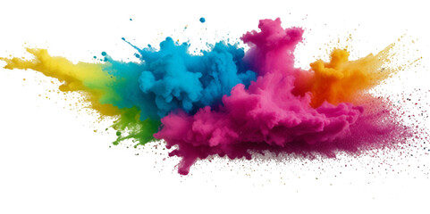 Vector colorful vibrant rainbow, smoke and cloud holi paint color powder explosion with bright colors isolated  on transparent background. Multicolored explosion of rainbow powder paint holi festival 
