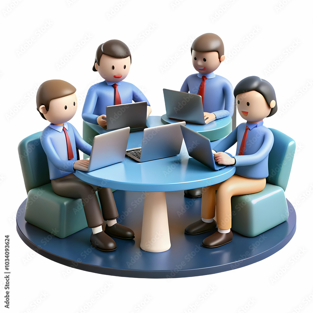Aufkleber a team of professionals collaborating with laptops in a meeting on a plain light background - digita