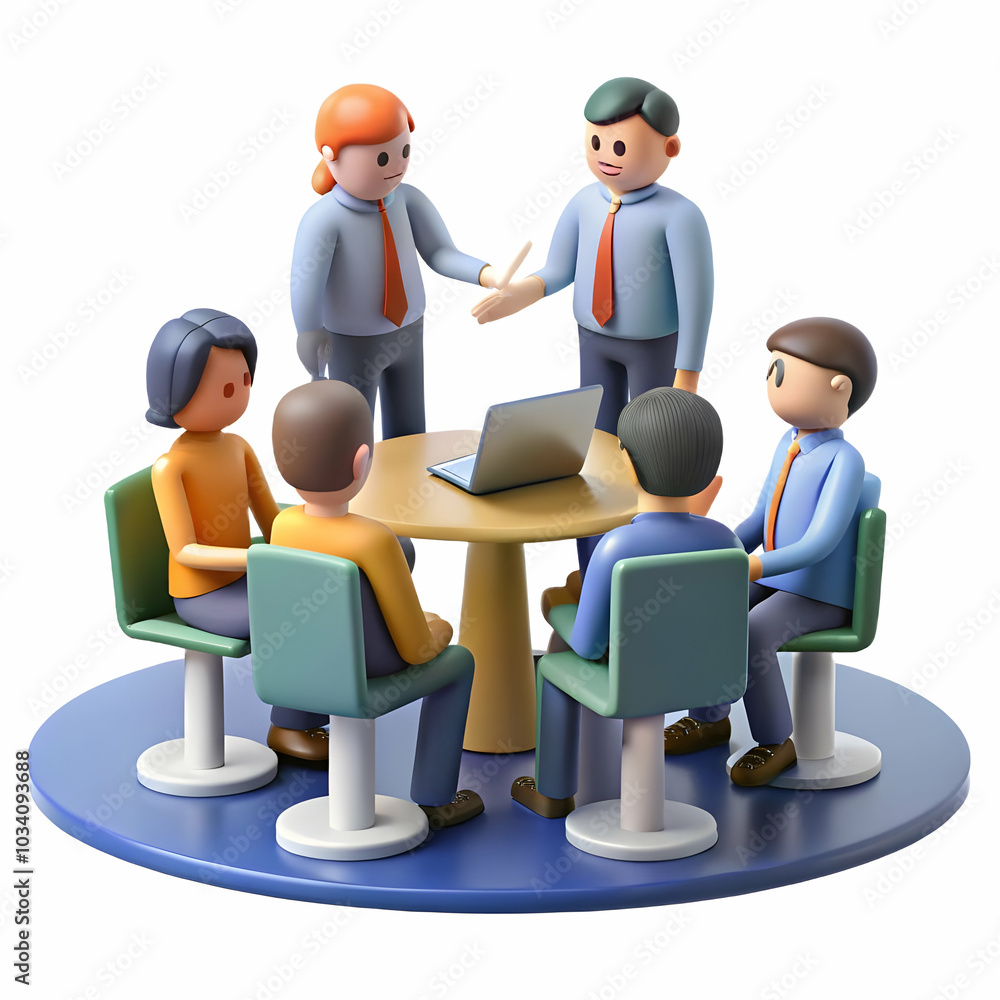 Poster group of colleagues strategizing on a plain grey background - emphasizing teamwork, professional col