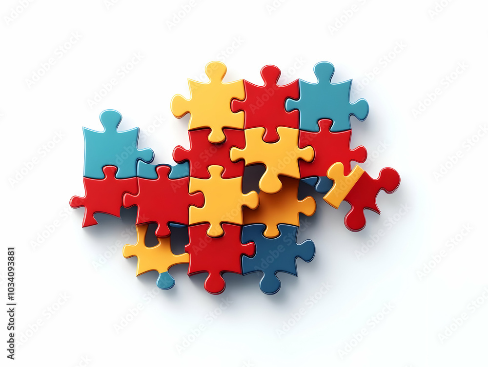 Aufkleber flat glossy policy puzzle pieces concept: close-up of glossy puzzle pieces forming a partial policy 