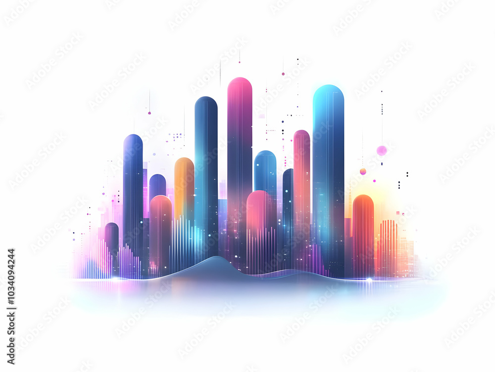 Poster flat holographic voter turnout graph concept: a dynamic wide shot of a sleek bar graph showcasing ri