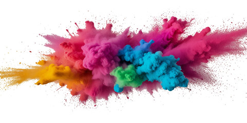 Colorful smoke rainbow painted fog festival background. Colorful rainbow paint color smoke cloud explosion isolated on transparent background.