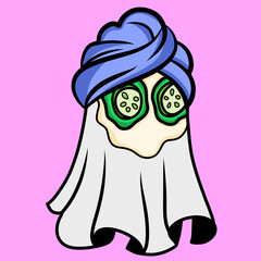 Cartoon Ghost with Cucumber Eyes and Spa