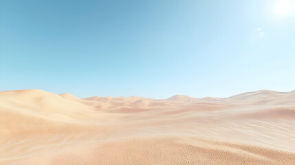 Fototapeta premium 3D Render of a Desert Landscape with Rippling Sand Dunes and a Clear Blue Sky