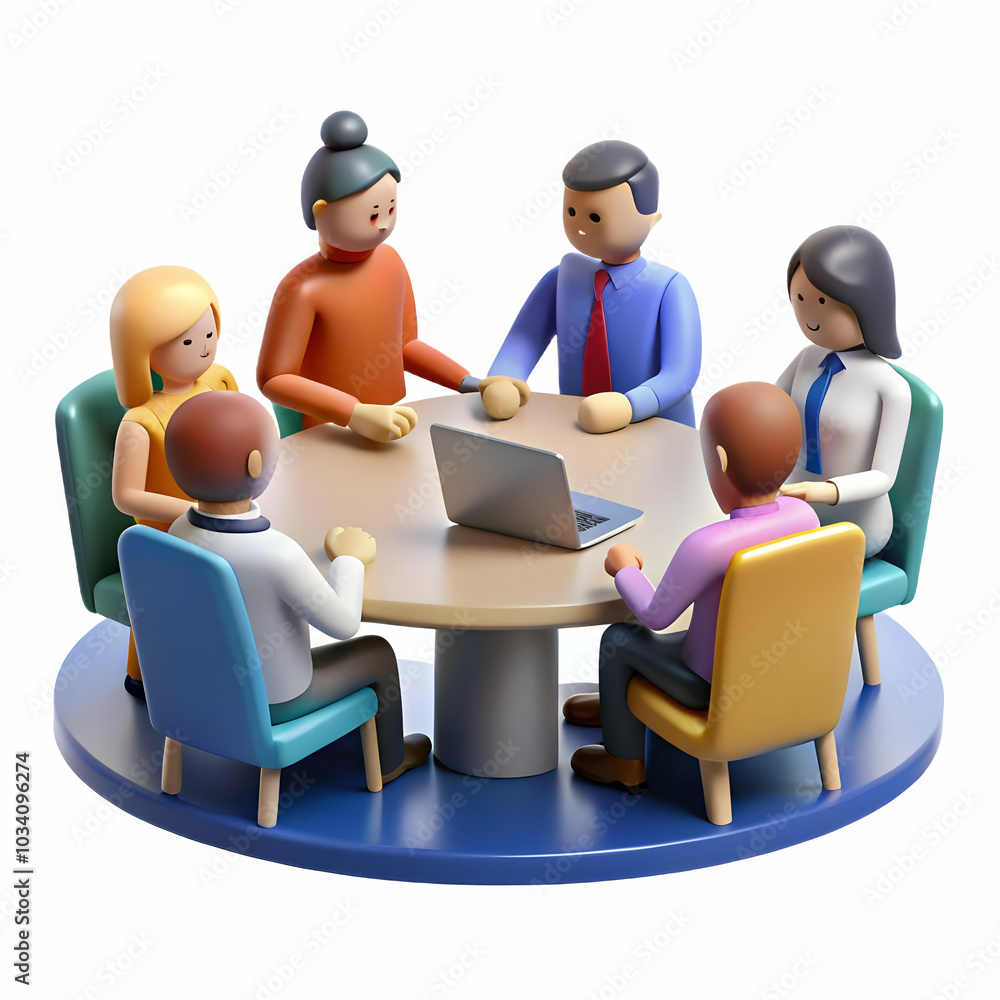 Poster team discussing business ideas around table with soft background - conceptual image for teamwork, co