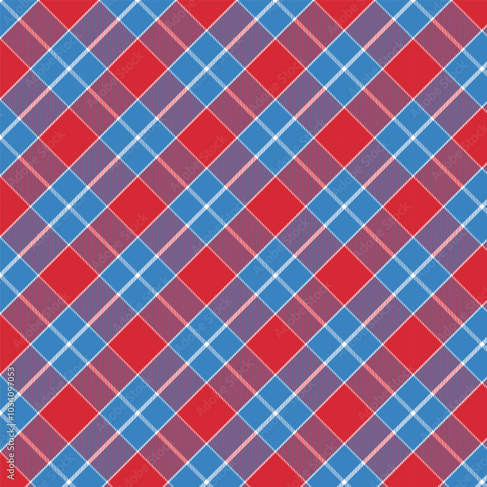 Wall mural plaid with twill weave repeat pattern.gingham seamless pattern with stripes in blue red white.checke