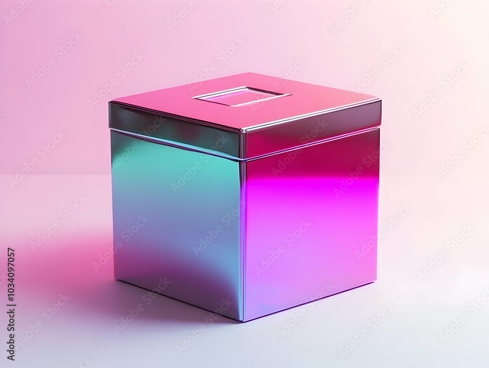 Wall mural Flat Glossy Ballot Box Reflection Concept: Close-Up of Shiny Ballot Box Reflecting Blurred Voters � Smooth Surface Reveals Distorted Shapes of People Casting Votes, Ample Copy Space for Election Messa