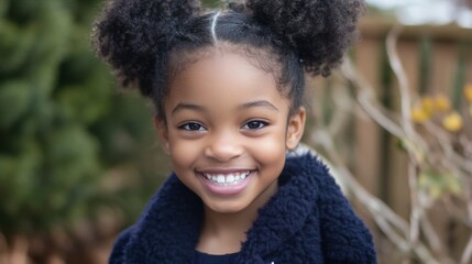 Curly haired girl smiles in the sun
