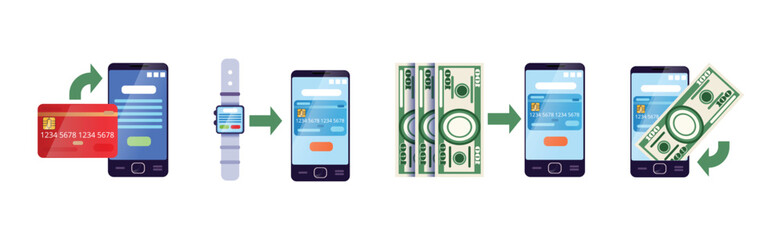 Fototapeta premium Mobile Payment and Wireless Paying Method Vector Set