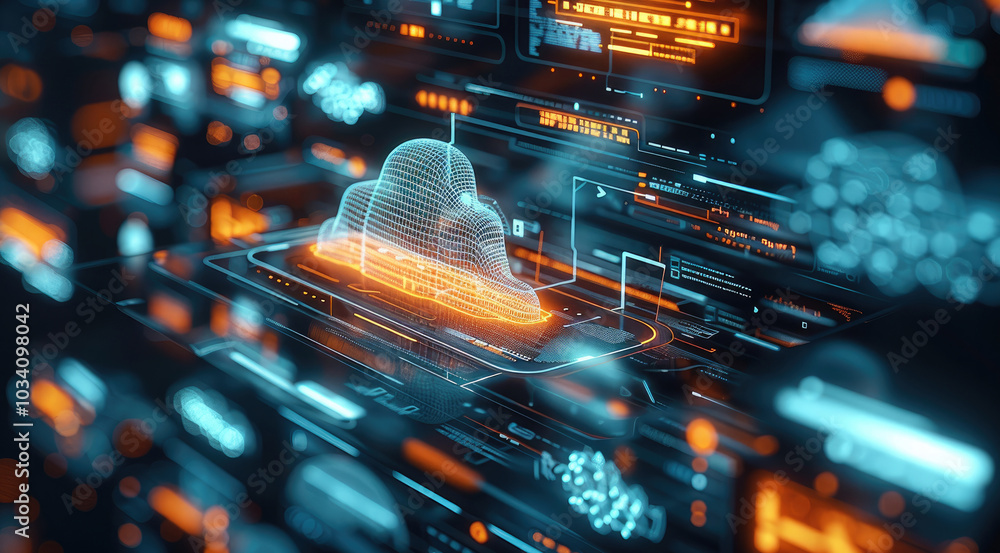 Poster Data Engineering, symbolizing cloud computing and data integration in modern technology. complex data representation