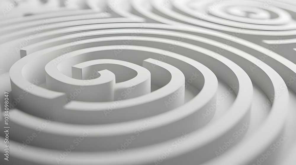 Wall mural 3D White Labyrinth Outline Frame Concept - Journey to Mental Wellness for Janeiro Branco, Isolated on White Background