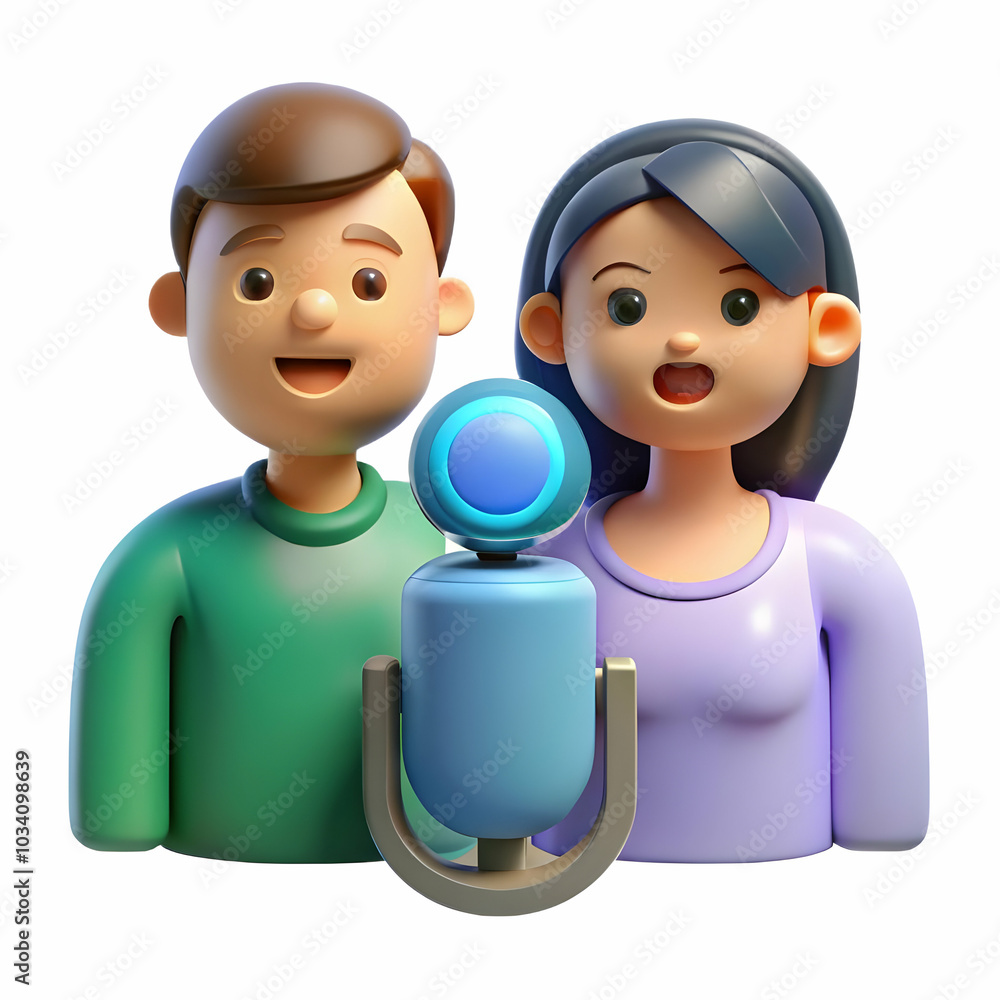 Poster futuristic macro shot of family joyfully interacting with voice control devices - soft glow capturin