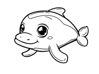 Fototapeta premium Cartoon Illustration of a Cute Dolphin with Large Eyes