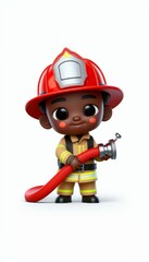 3D Stylized Character of an African boy as a Firefighter. an African boy as a firefighter. wearing a firefighter uniform while holding a fire hose