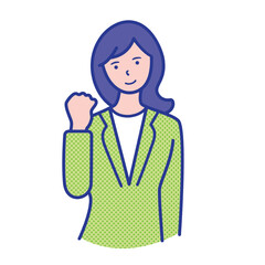 ガッツポーズをする女性の上半身イラスト素材