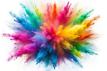 Colorful rainbow holi paint color powder explosion isolated white background