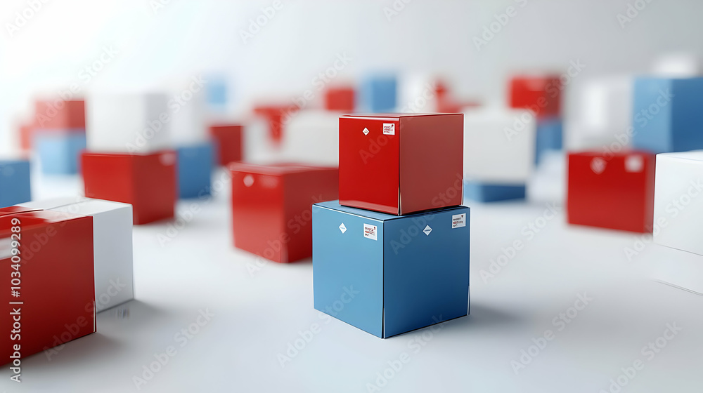 Poster 3D Ballot Box Border with Policy Icons | Close-Up of Interconnected Ballot Boxes and Floating Policy Symbols | Isolated on White Background for Election Messaging