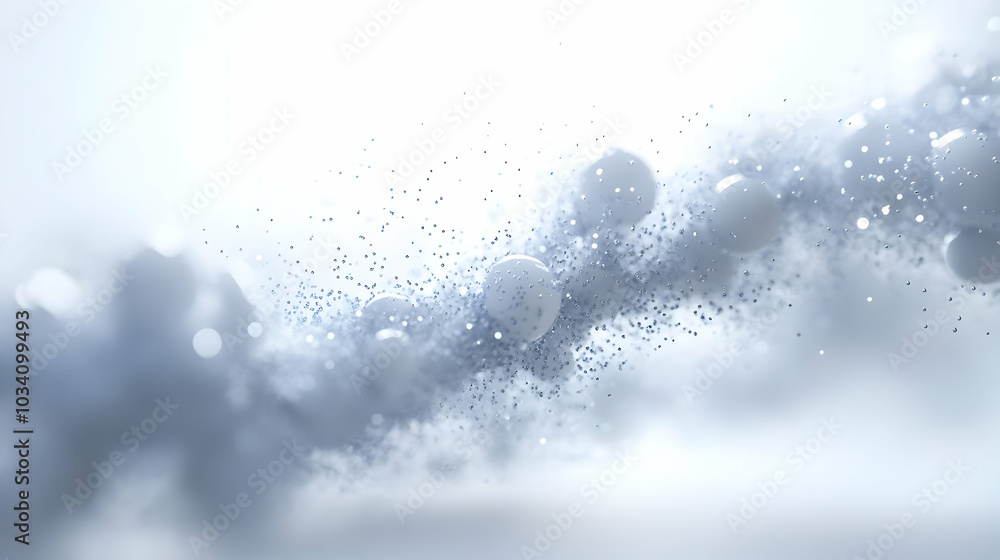 Poster 3d mindfulness quantum particles concept - macro shot of shimmering white particles for calm mental 