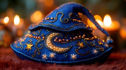 Obraz premium Witch-themed trick or treat bag with stars and moon patterns, personalized