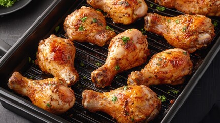 Fototapeta premium Grilled chicken legs with spices herbs and teriyaki sauce on a dark surface