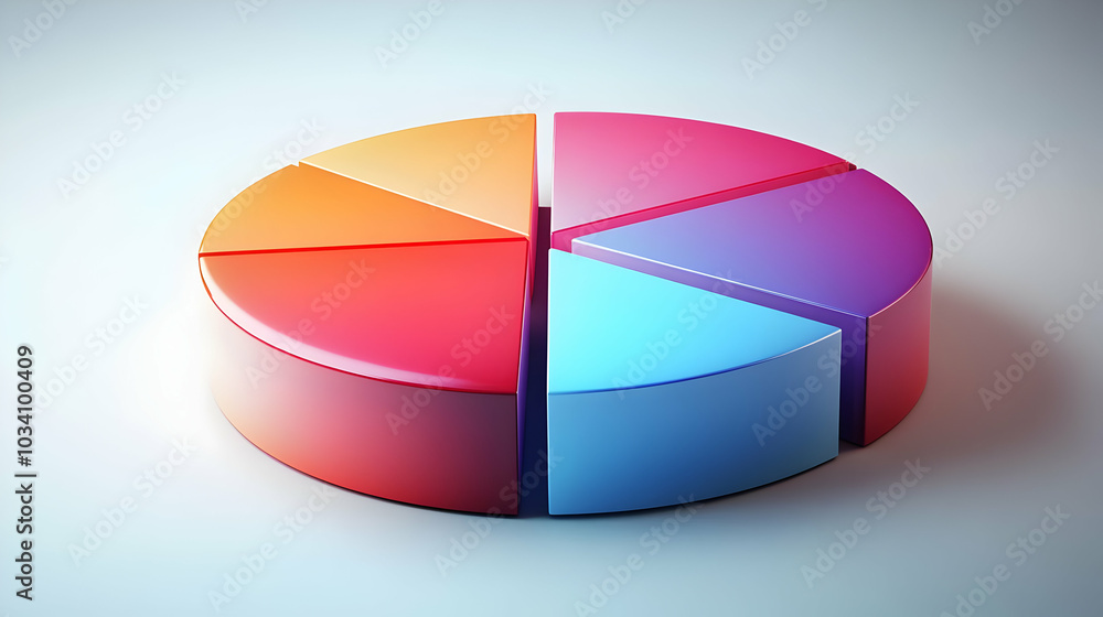 Poster 3d holographic voter demographic pie chart concept: aerial view of rotating glowing segments with co