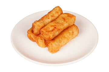Lumpia on a white plate isolated transparent