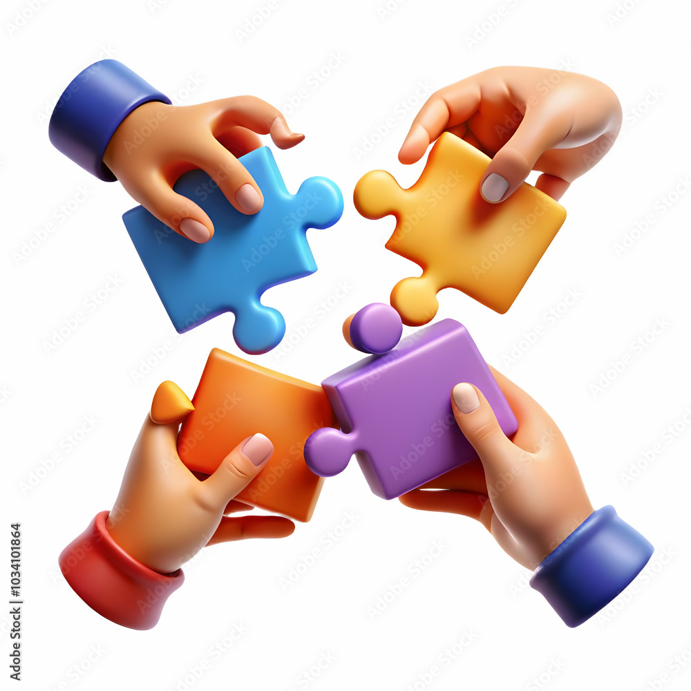 Poster macro shot of family hands collaborating on puzzle pieces with glowing abstract background - joyful 