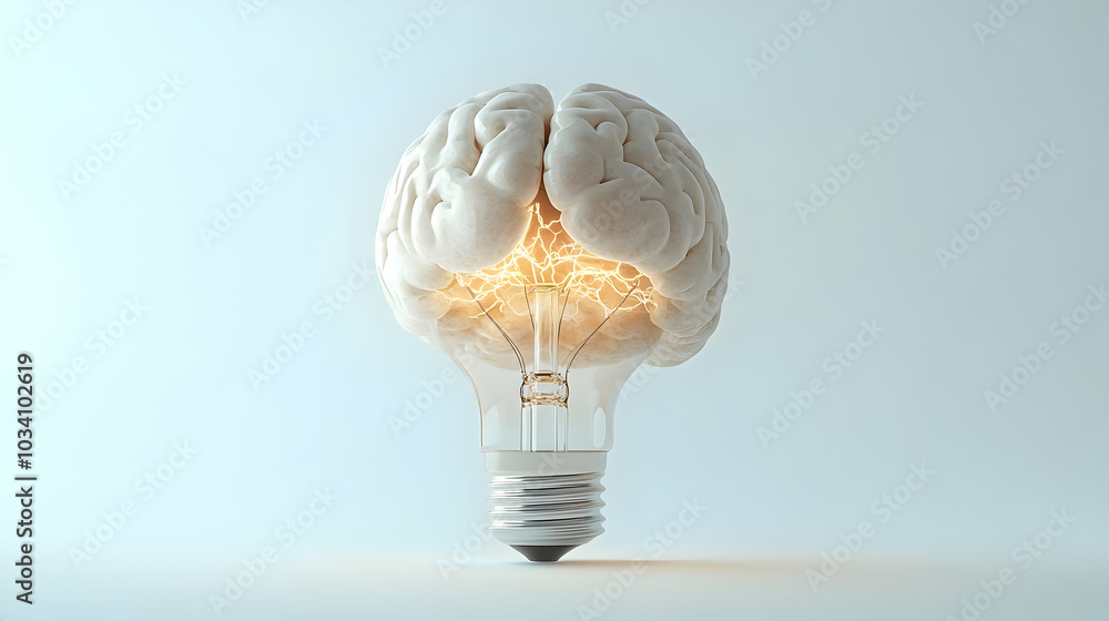Poster 3d brain lightbulb concept as vector illustration: merging neural connections and innovation for men