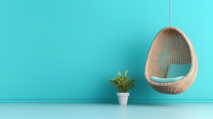 Obraz premium Rattan egg chair with a hanging design, perfect for both indoor and outdoor spaces, rattan furniture, rattan egg chair