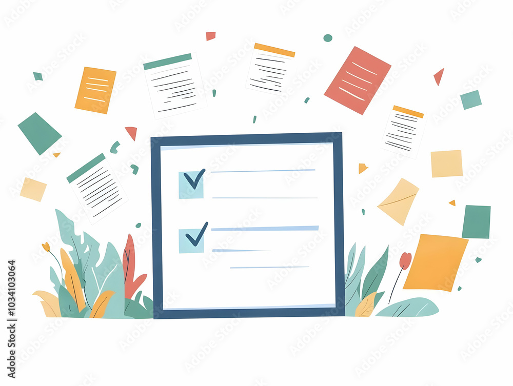 Poster flat ballot paper frame with policy checkboxes: close-up illustration of folded ballot papers highli