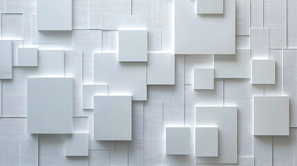 A modern design with overlapping white and light grey squares, creating a minimalist and geometric pattern