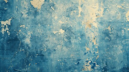 Obraz premium A close-up of a weathered blue wall with peeling paint and a distressed texture.