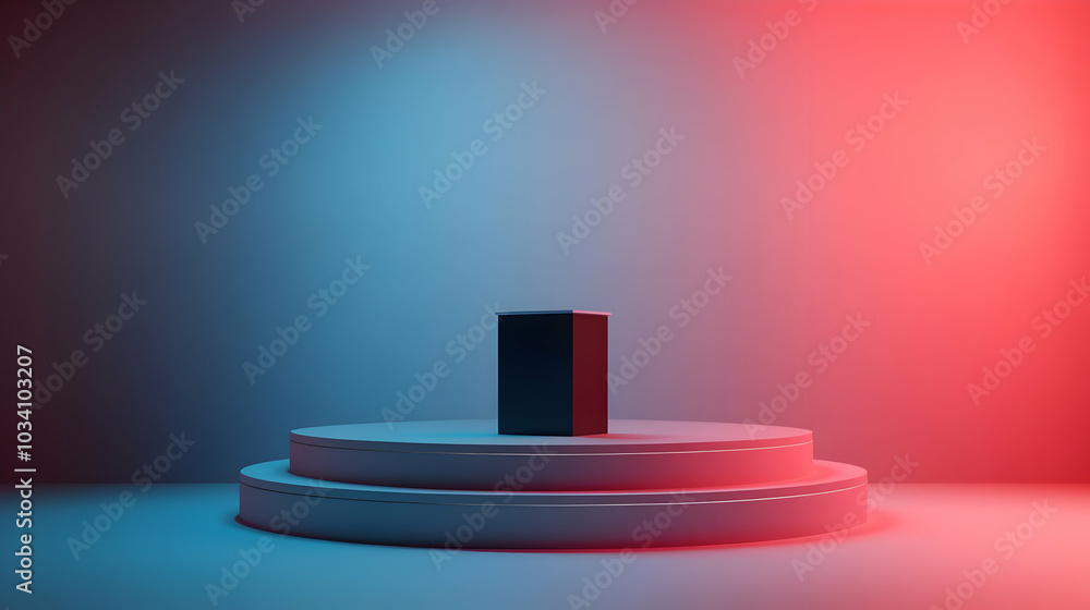 Poster 3d podium with real-time fact checking display for political statements - medium shot with true/fals