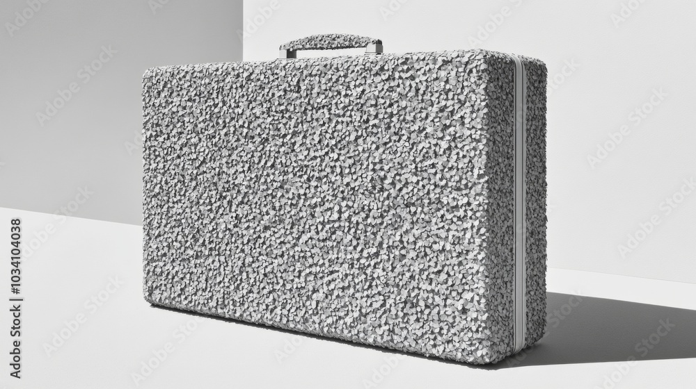 Poster minimalist monochrome suitcase composed of autumn leaves on solid background