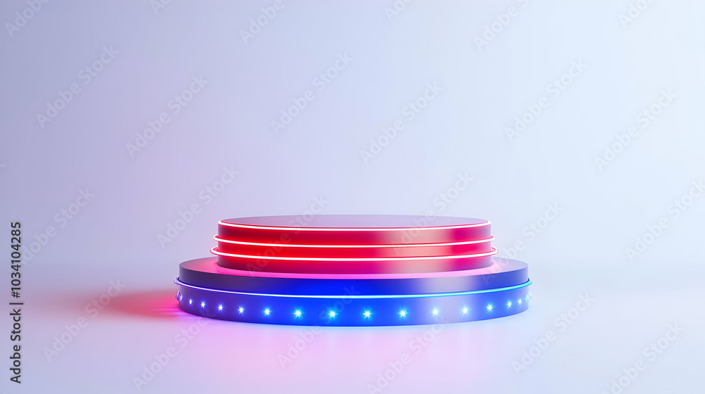 Poster 3d glossy podium with digital vote counter display - close-up view for election results messaging on