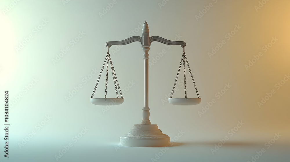 Poster 3d abstract white balance scales concept - close-up view emphasizing equilibrium with soft edges, pe