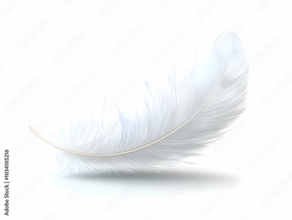 Canvas Prints Close-up of a Flat Floating White Feather Ascending Gently, Symbolizing Lightness of Being � Isolated on White Background, Simple Vector Illustration for Smart Business Themes