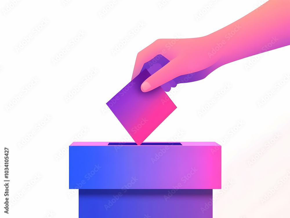 Poster flat soft focus ballot casting concept: extreme close-up hand inserting ballot into dreamy bokeh-eff