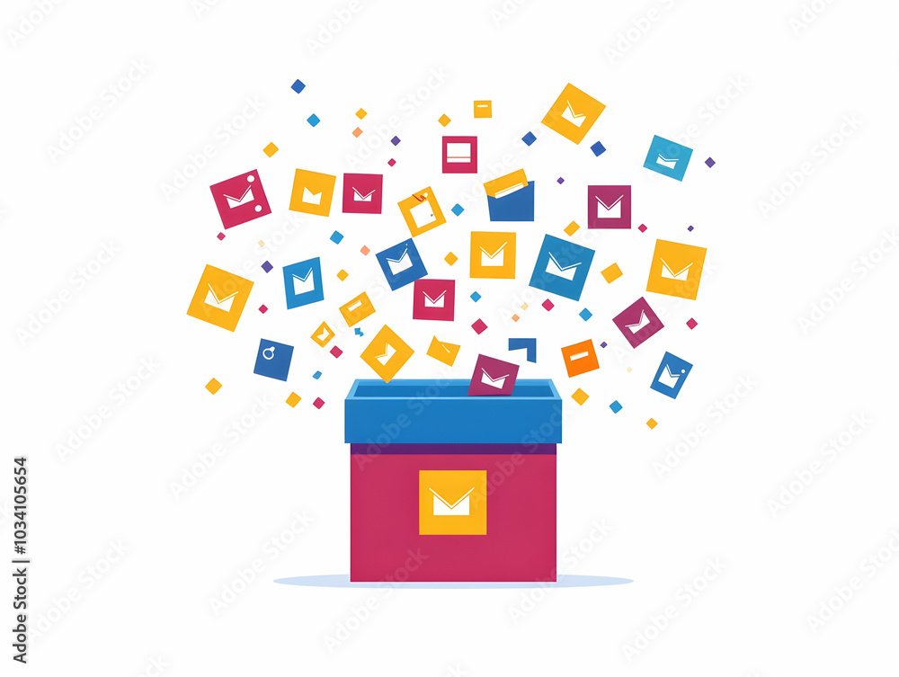 Poster flat ballot box border with policy icons: close-up of interconnected ballot boxes with symbolic poli
