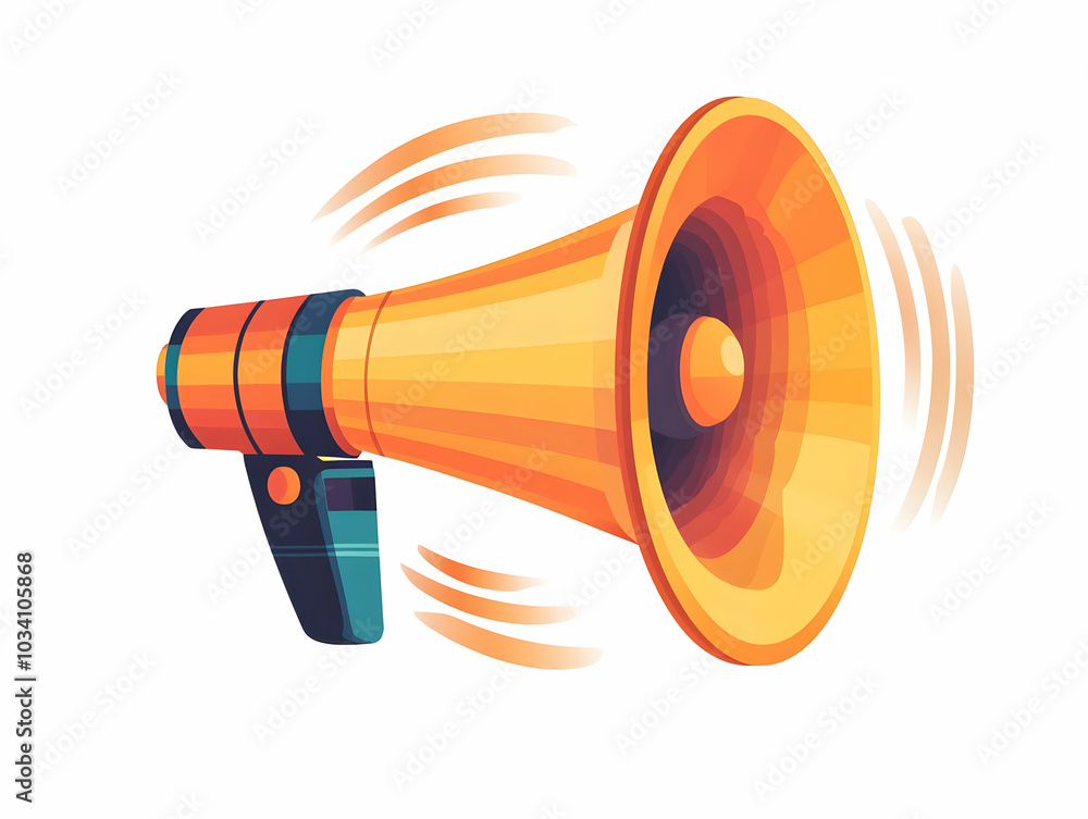 Poster flat glossy megaphone with expanding sound waves - macro shot for get out the vote messaging | voter