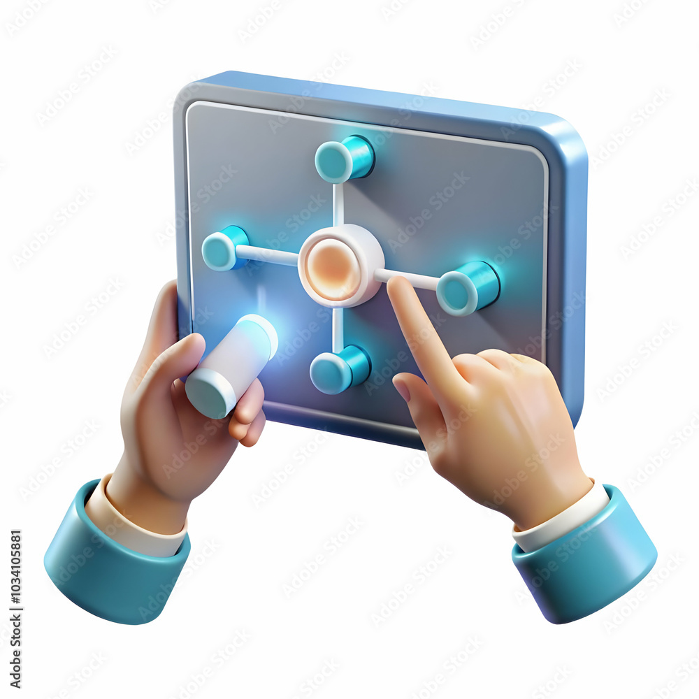 Aufkleber close up of hands adjusting a glowing virtual whiteboard interface for digital collaboration and tea