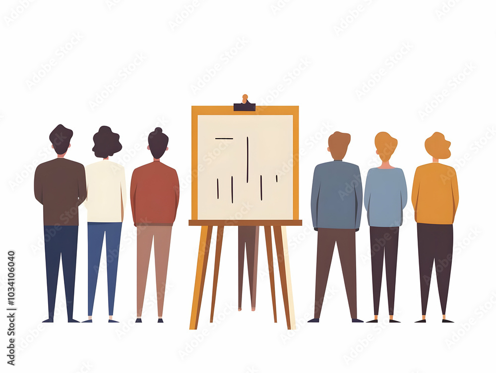 Poster flat vote counting tension: close-up of tally marks on whiteboard with blurred election officials - 