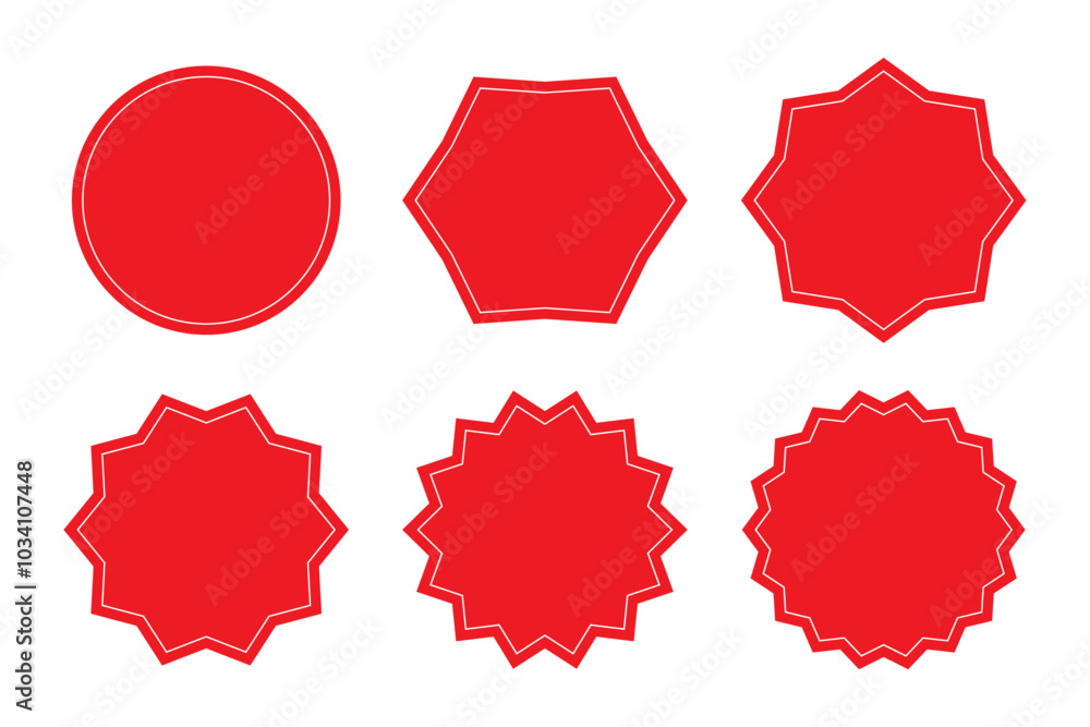 Poster blank zig zag circle shapes frame template with white stroke in red color. circle with sharp and rou