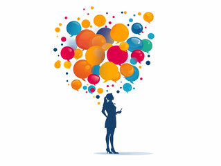 Flat Soaring Campaign Slogan with Voter Thought Bubbles Ascending, Close-Up Vector Illustration of Slogan Rising and Revealing Diverse Voter Reactions on White Background